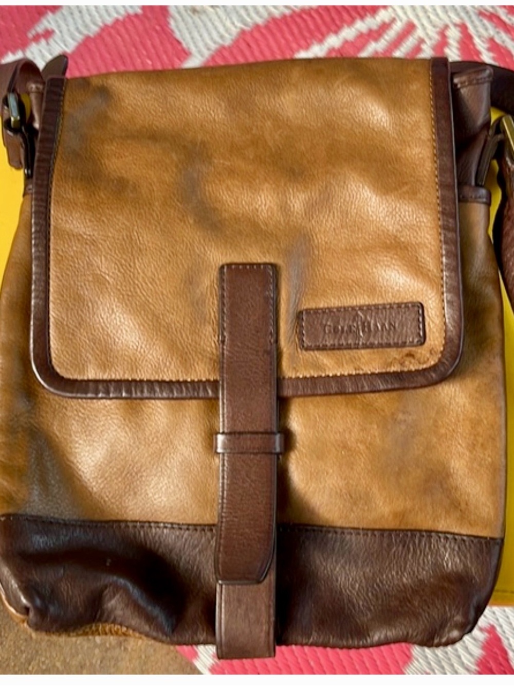 Cole Haan Two-Tone Tan and Dark Brown Leather Messenger Bag